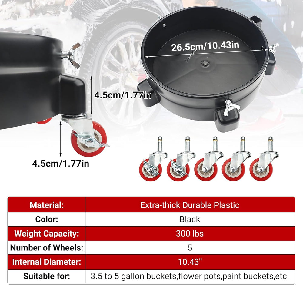 Bucket Dolly 5 Gallon with Wheels,360°Rolling Car Wash Bucket Roller | For 2....