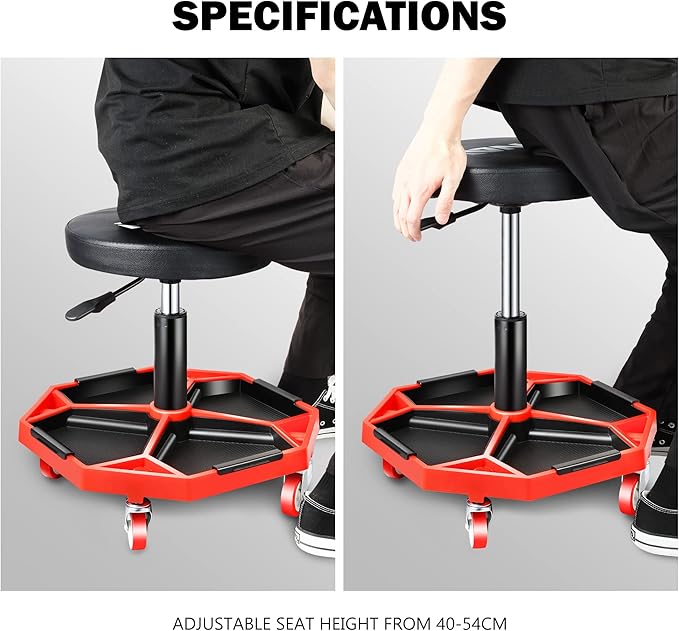 DNA MOTORING TOOLS-00253 Adjustable Height Pneumatic Garage Seat Rolling