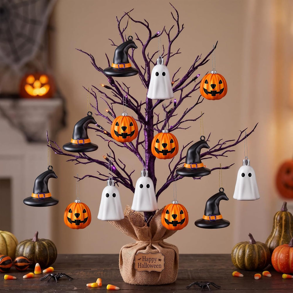 VioraWhite 30 Pcs Halloween Hanging Ornaments Cute Sliver Ghost, Gold Pumpkin...