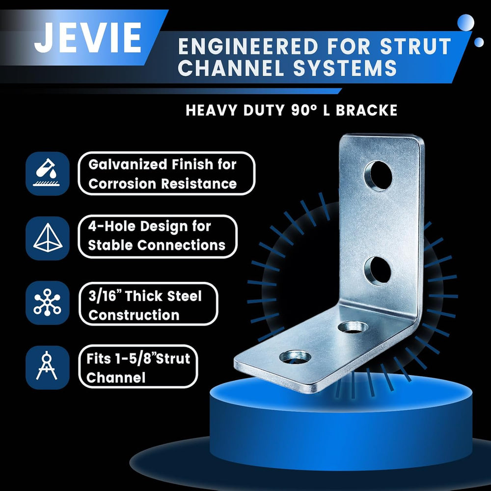 Heavy Duty 4-Hole L Angle Bracket for 1-5/8” Strut Channel, 90 Degree Steel C...