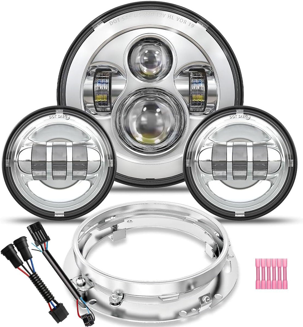 7 inch LED Headlight Fog Passing Lights DOT Kit Ring Motorcycle for Touring R...
