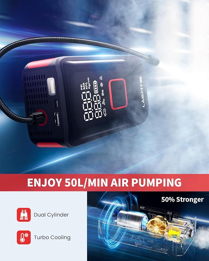 LASFIT TK1 Tire Inflator Portable Air Compressor 150PSI Tire Inflator 12000mAH