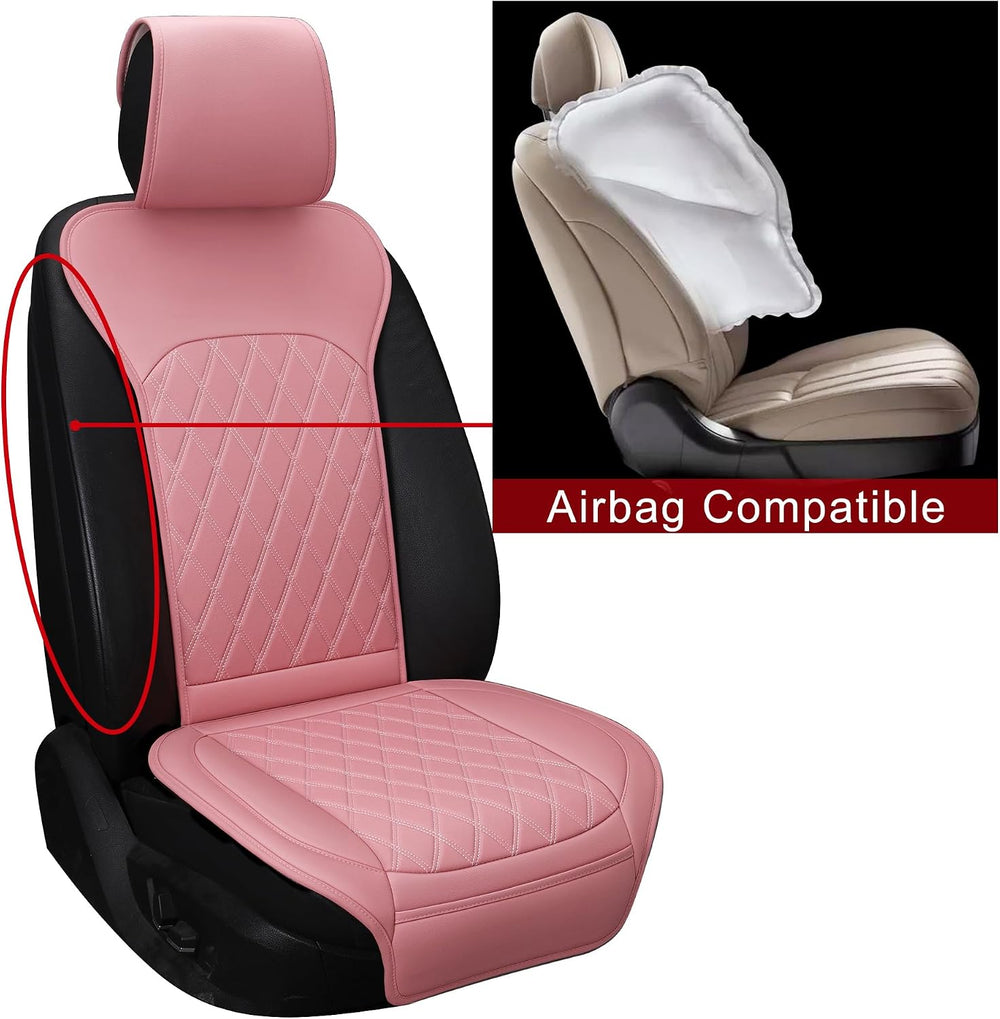 Front Car Seat Covers - Leather Seat Covers with Storage Pocket and Two Belt ...