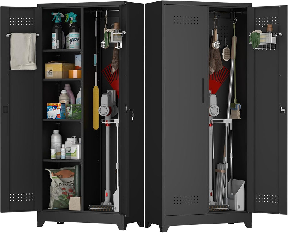 Metal Locking Cabinet, 72.8" Tall Storage Cabinet for Broom, Garage Stor...