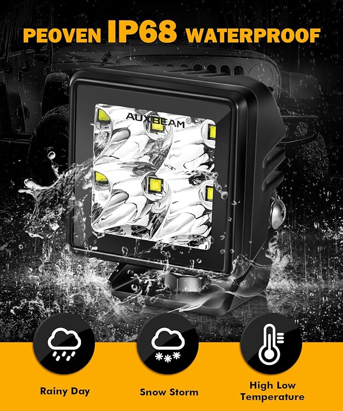 Auxbeam LED Pod Light, 2 Inch White Offroad Cube Light Pods Focusing Spotlights