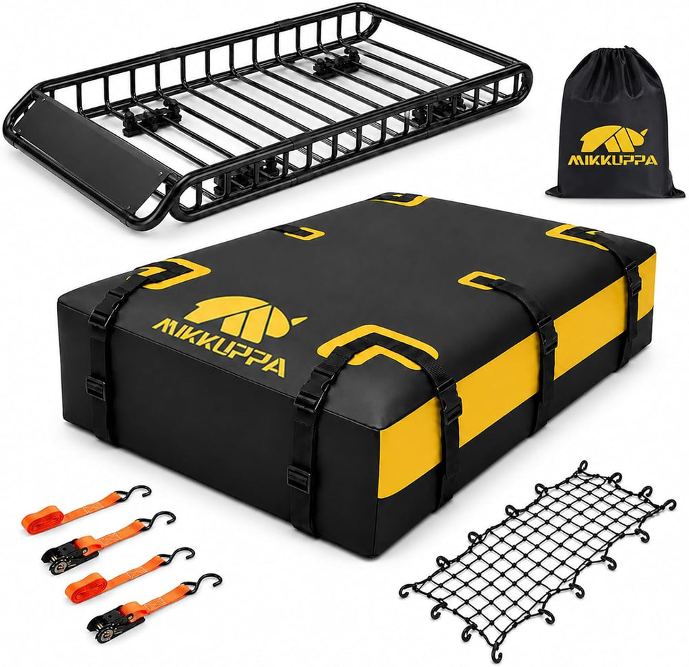 MIKKUPPA Roof Rack Basket with Waterproof Cargo Bag - Rooftop Carrier Combo |...