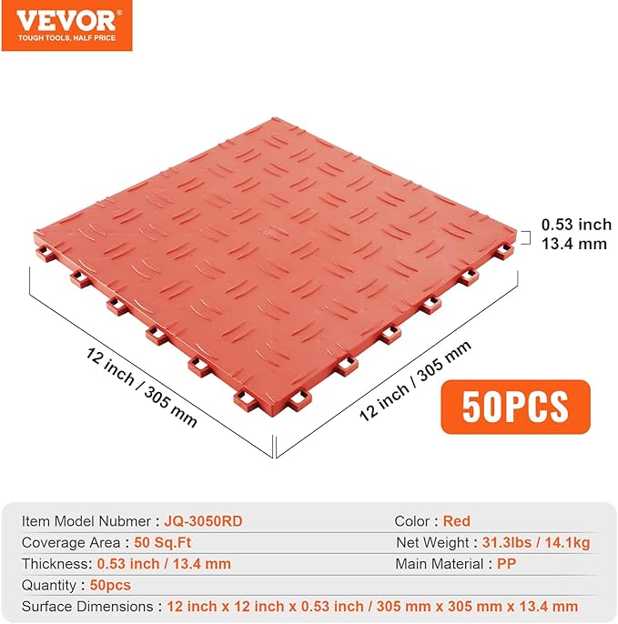 VEVOR Interlocking Garage Floor Covering Tiles, 50 Pack, Double-Sided Texture