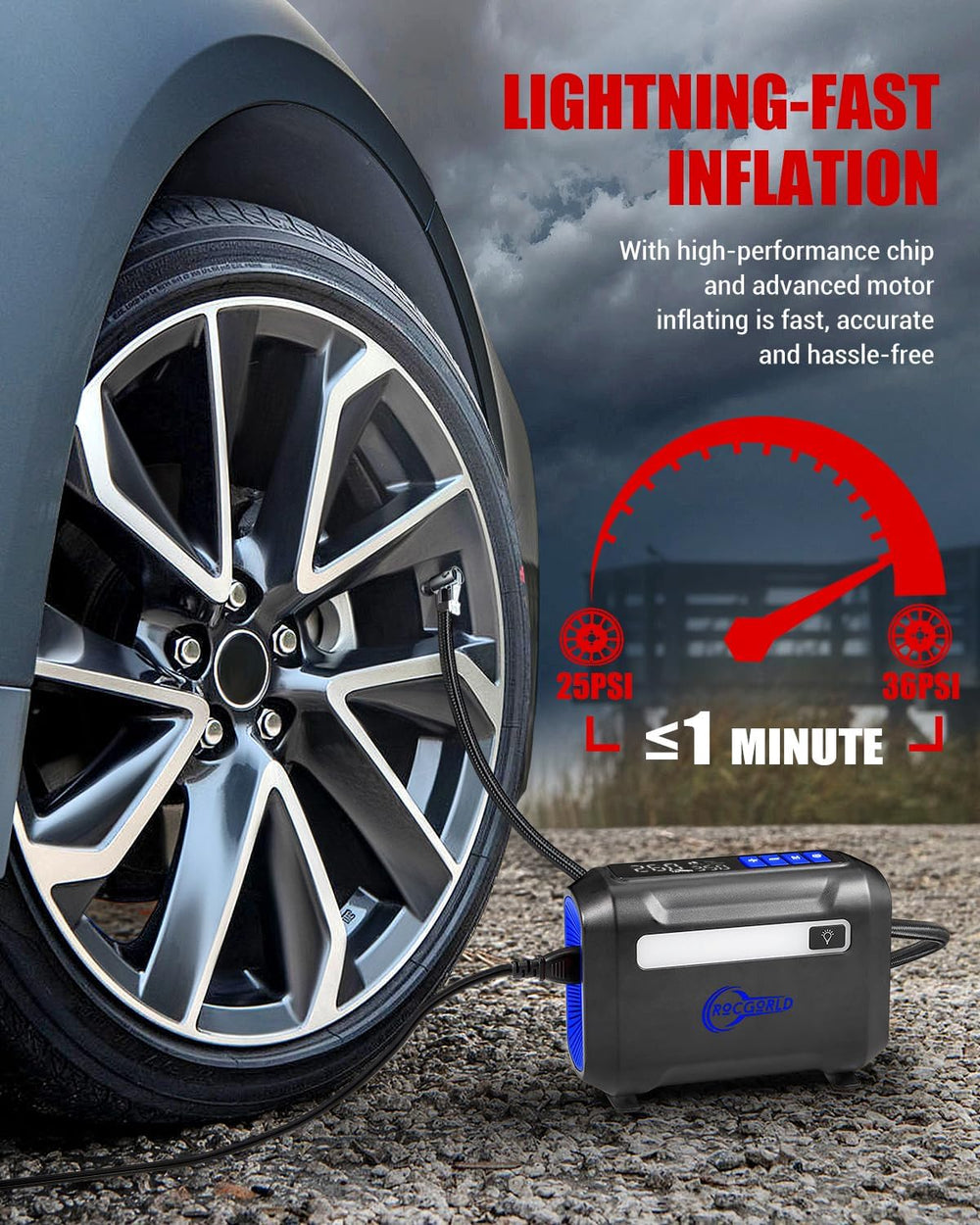 ROCGORLD R8 Tire Inflator Portable Air Compressor, DC 12V Air Compressor Port...