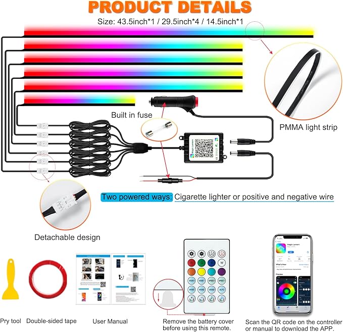 Interior Car LED Strip Lights, Acrylic LED Lights