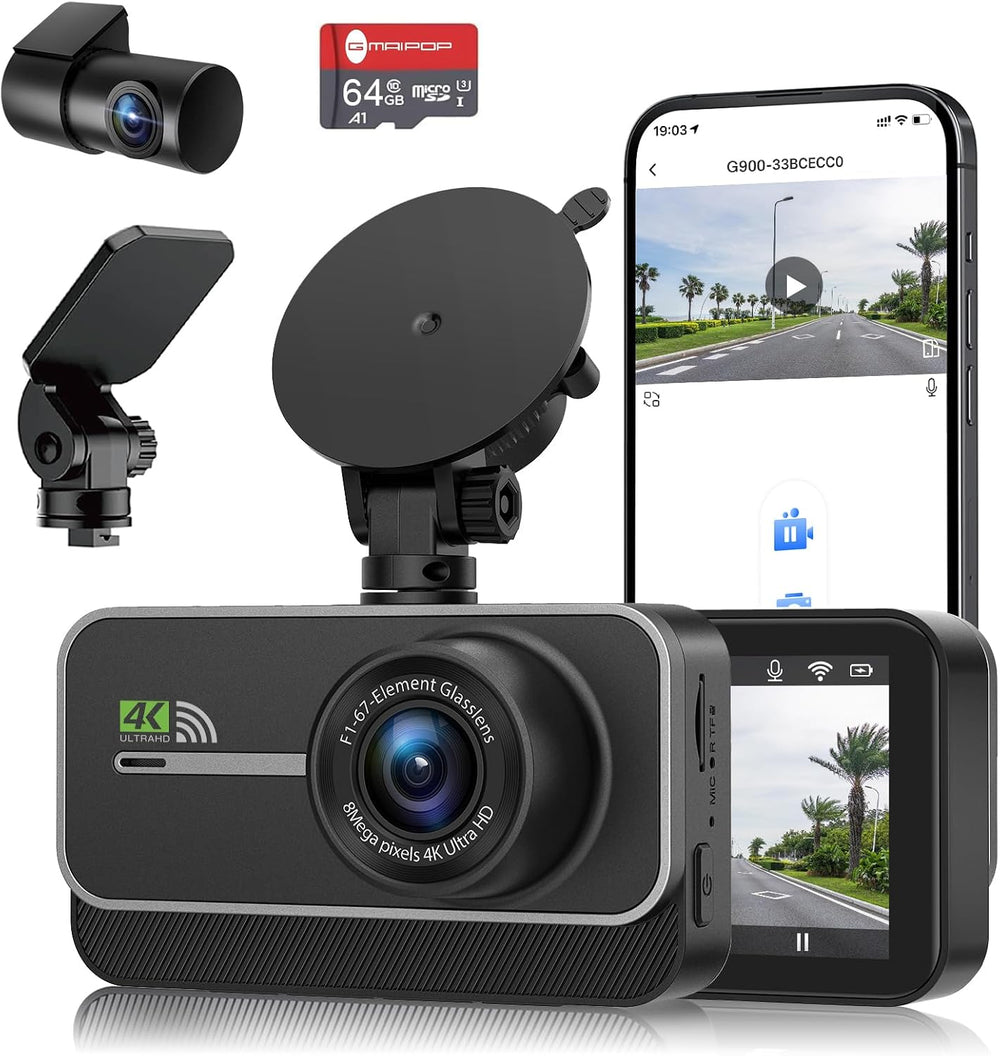 Dash Cam Front and Rear,4K+1080P WiFi Dual Dash Camera for Cars with App, 3&q...