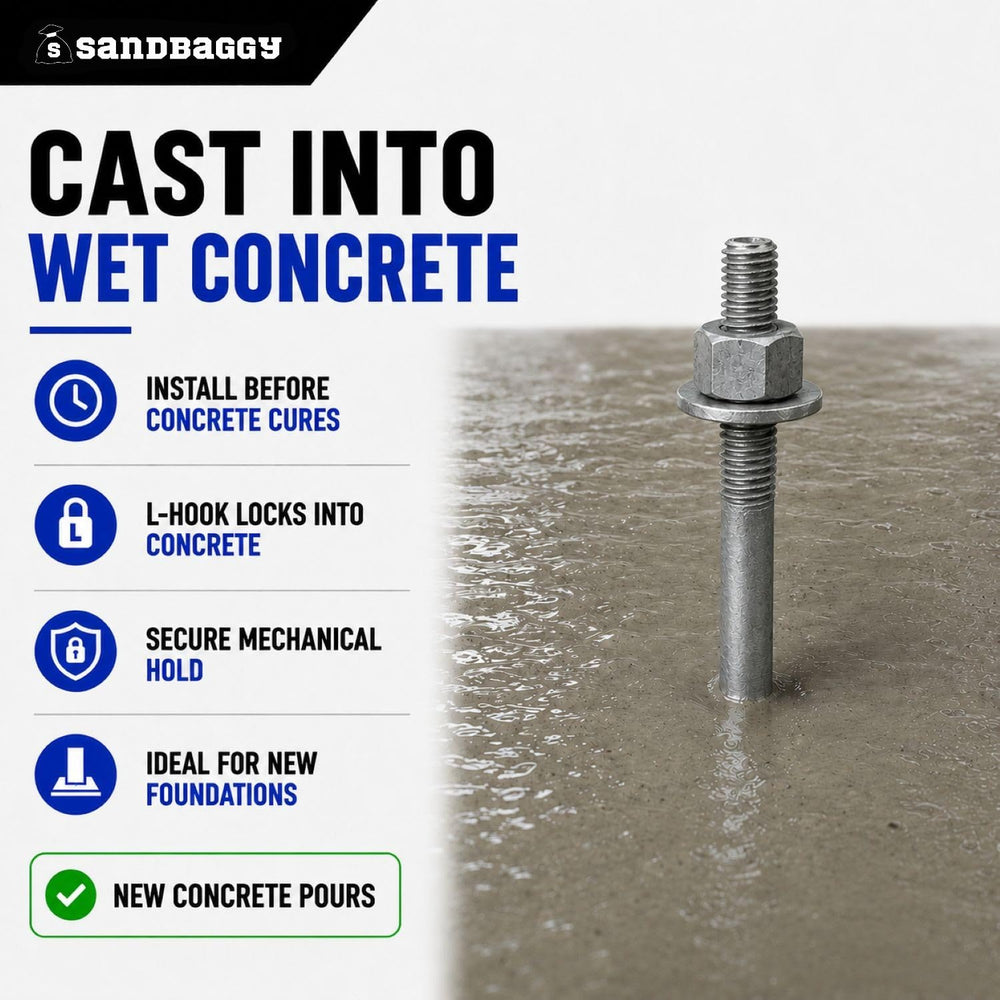Sandbaggy 5/8" x 10" Threaded Concrete Anchor L-Bolts (Nuts & W...