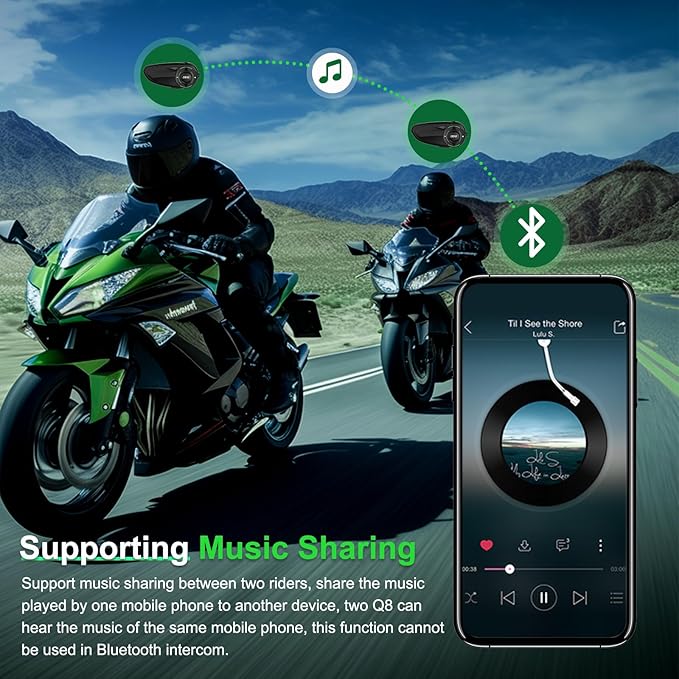 Q8 Motorcycle Helmet Bluetooth Intercom Headset, 230hours Standby, 6 Riders
