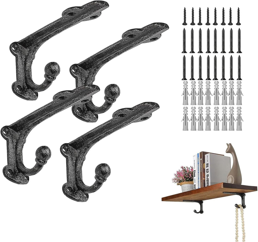 Cast Iron Shelf Brackets 4 Inch, 4 Pack, Black