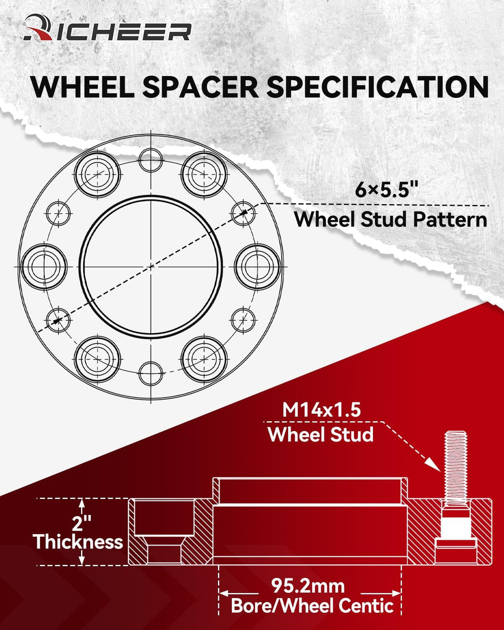Richeer 2 inch 6x5.5 Hub Centric Wheel Spacers for 2024+ Tacoma Tundra Sequoi...