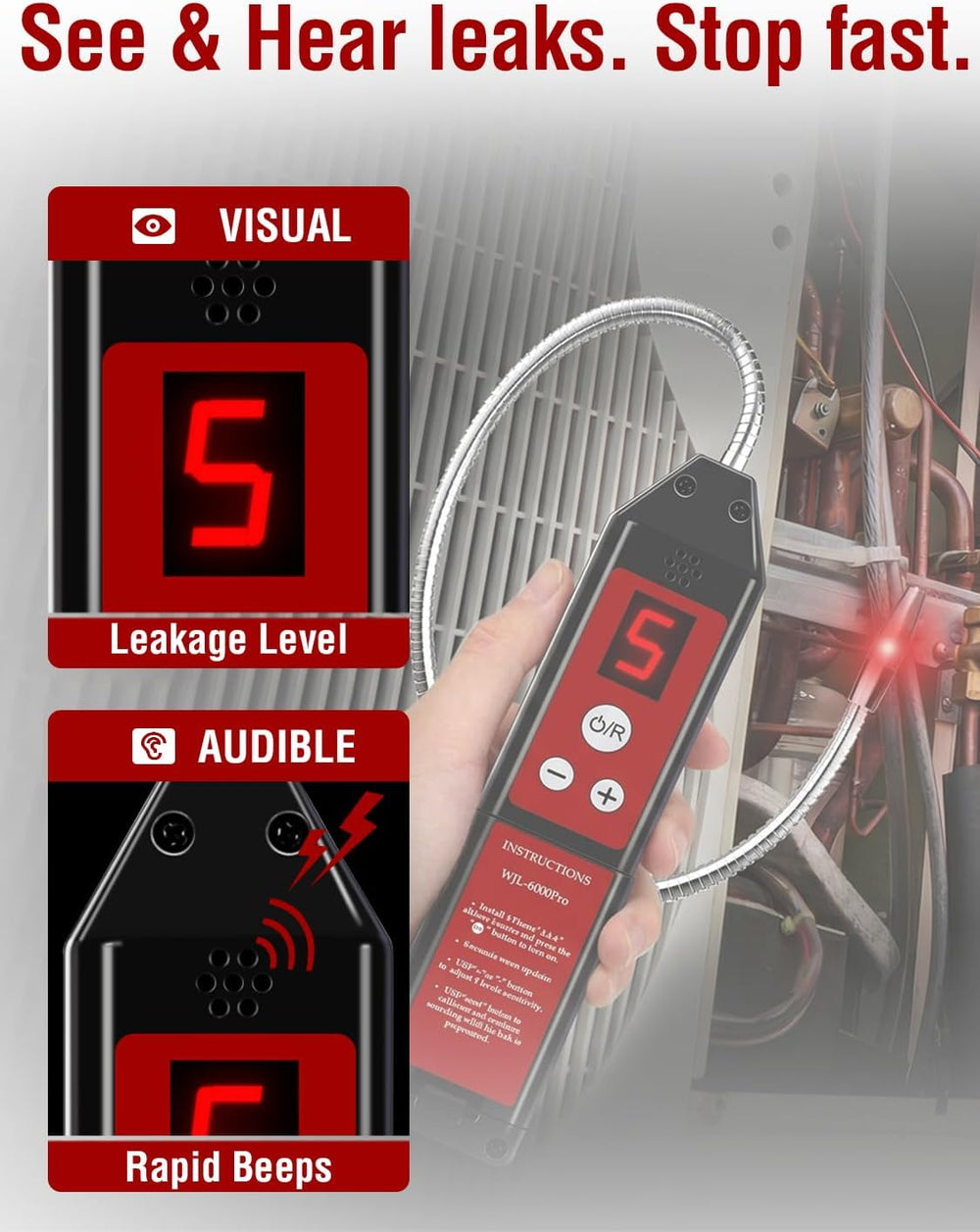 WJL-6000PRO Refrigerant Leak Detector with UV & LED Light for HVAC