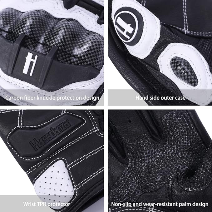 Harssidanzar Breathable Leather Motorcycle Gloves Touchscreen