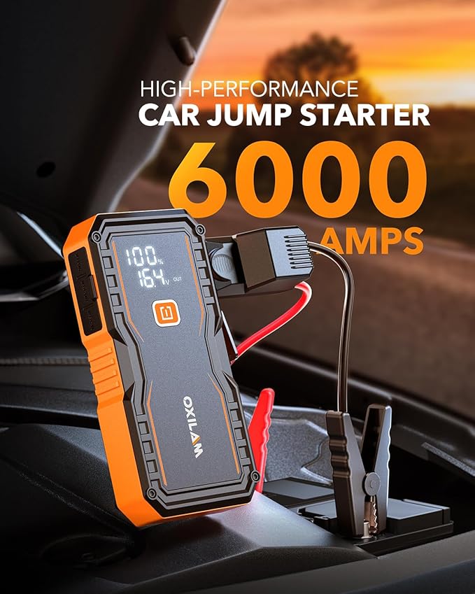 OXILAM Jump Starter 6000A for All Gas/12L Diesel, Car Battery Jumper Starter