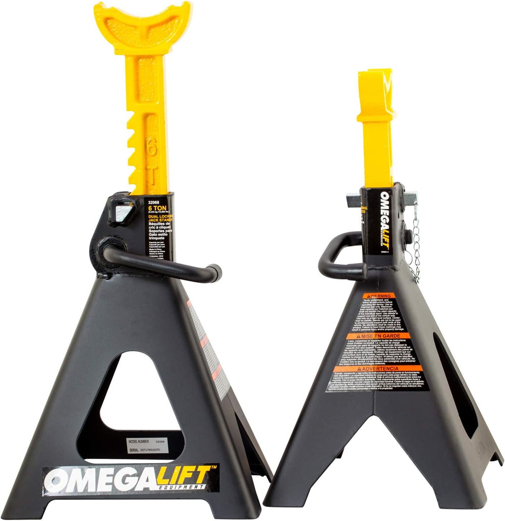 32068 Heavy Duty Jack Stands 6 Ton Pair - Double Locking Pins - Handle Lock a...