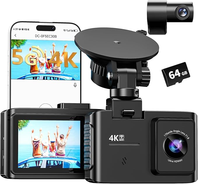Dash Cam Front and Rear: 4K Dual Channel Dash Cam