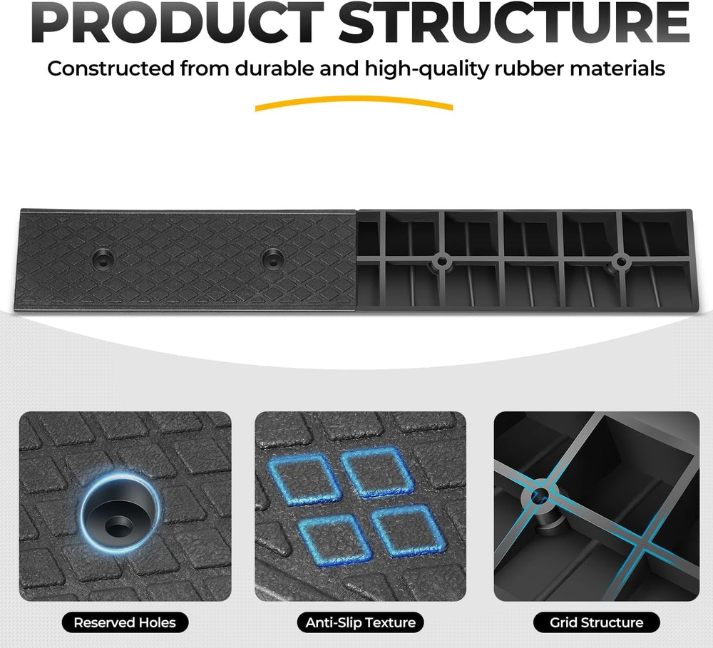 Auto Dynasty Rubber Curb Ramps, 2" Lift Height Curbside Driveway Ramp, 4...