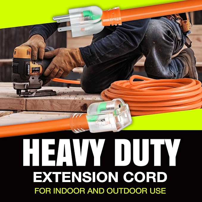 100ft Outdoor/Indoor Extension Cord 10/3 Gauge Ultra Heavy Duty 3 Prong SJTW