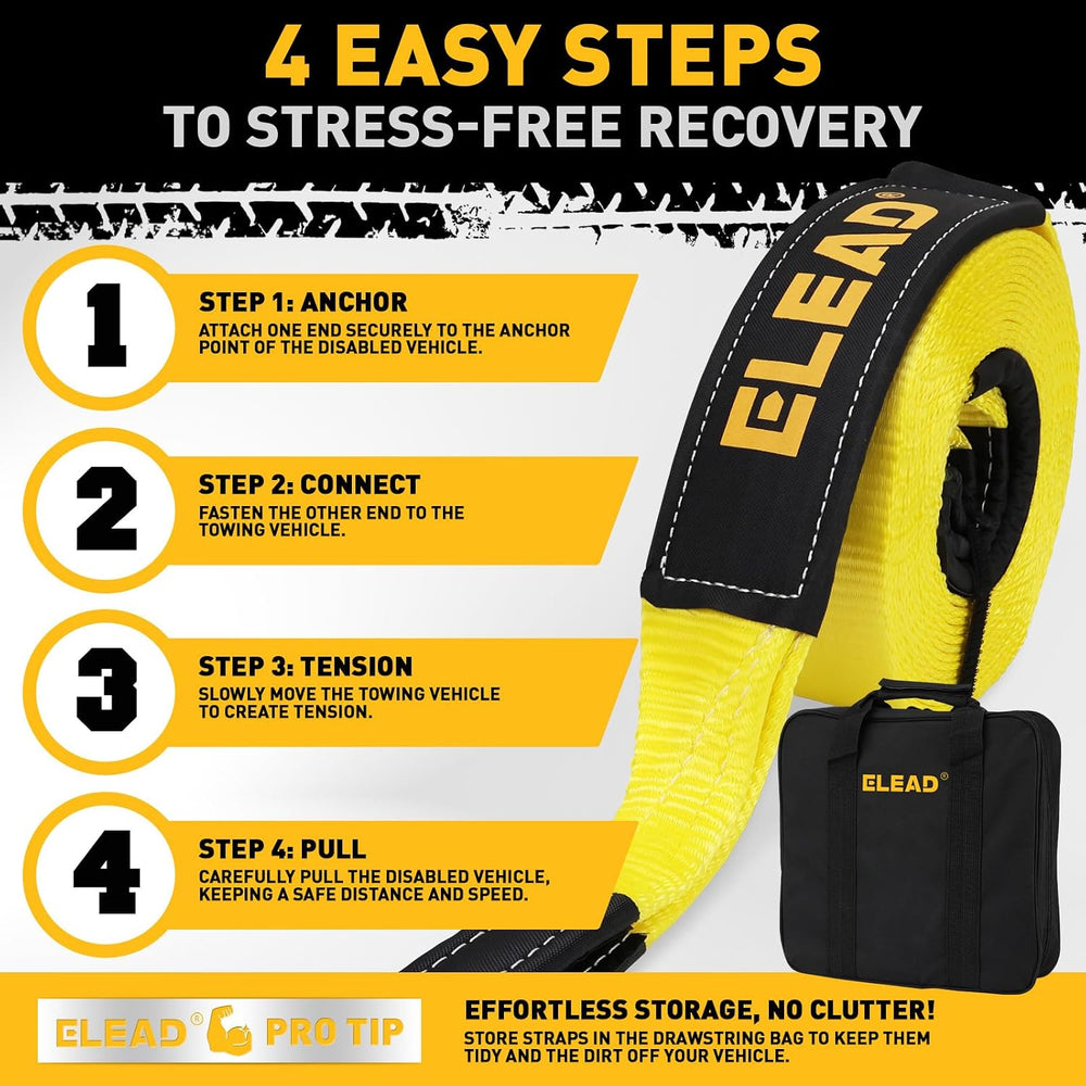 3" x 30Ft Recovery Tow Strap Heavy Duty with Hooks - 36000 LBS Break Str...