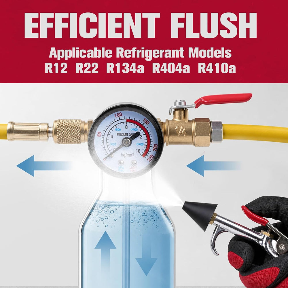 AC Flush Kit, HVAC Refrigeration System Cleaning Tool with 33.5 oz Stainless ...