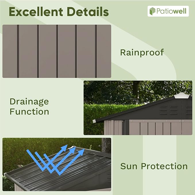 Patiowell 6x4 FT Outdoor Storage Shed, Garden Tool Storage Shed