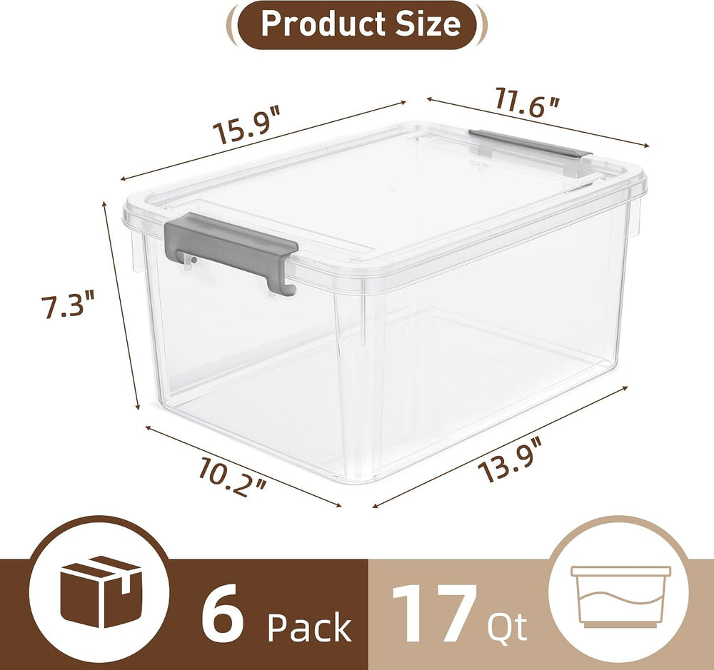 CITYLIFE 6 Packs 17 QT Plastic Storage Bins with Lids Large Stackable Storage...