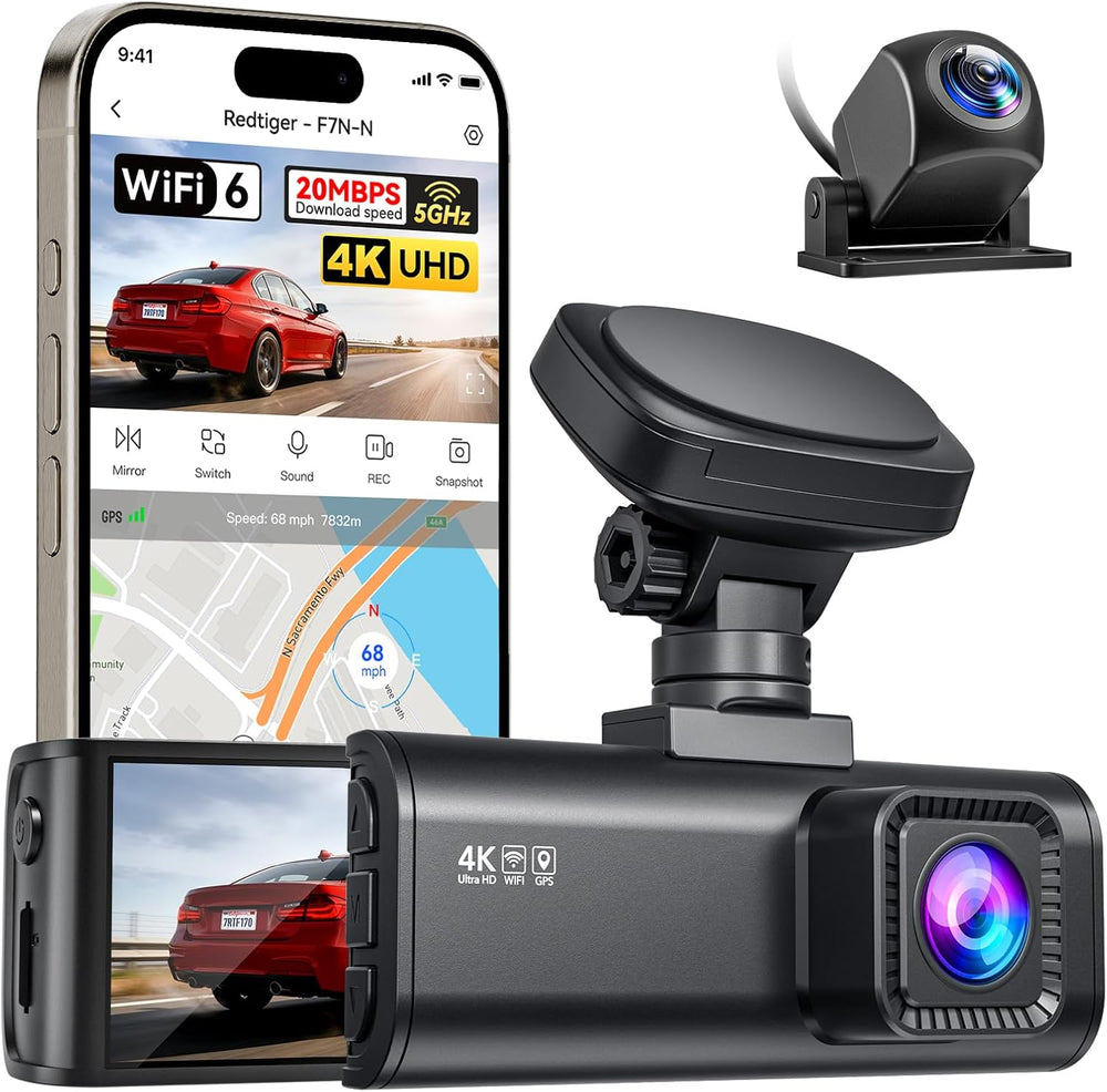 REDTIGER F7N 4K Dash Cam Front and Rear, 5.8GHz WiFi6-20 MB/s, APP Control