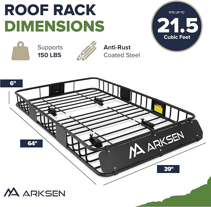 ARKSEN 64 x 39 x 6 Inch Universal 150LB Heavy Duty Roof Rack Cargo