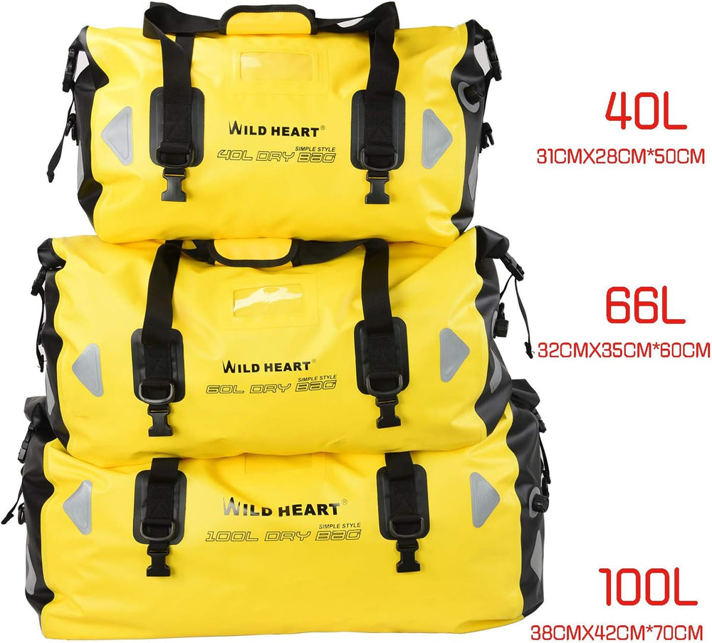 WILD HEART Waterproof Motorcycle Duffel Dry Bag, Yellow, 100L