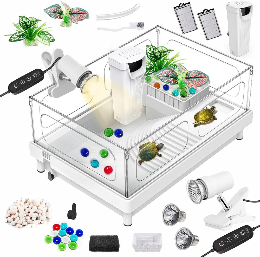 GOZILLA Small Turtle Tank Kit(Tank+Lamp+Filter), Acrylic Turtle Starter Kit w...