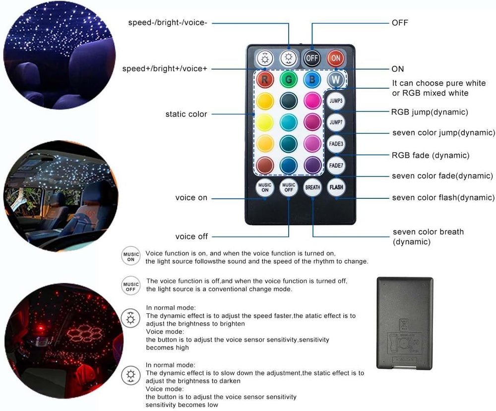 AZIMOM Car Use 6W RGBW 450pcs 0.03in 9.8ft Fiber Optic Lights Starlight Headl...