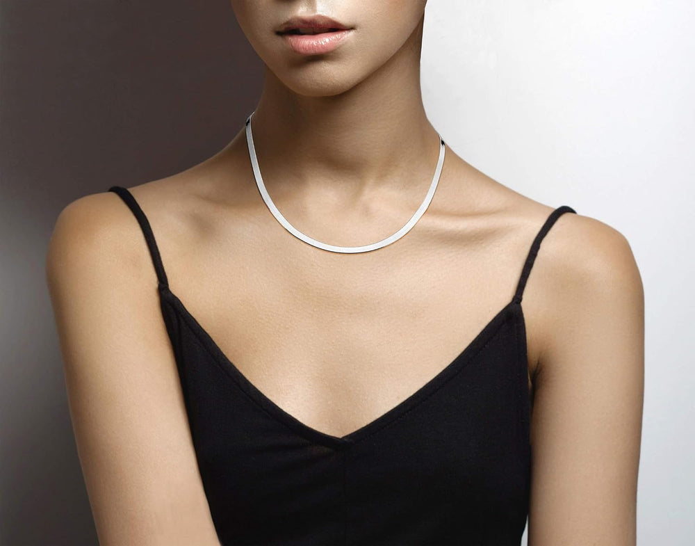 Miabella Italian 925 Sterling Silver, 18K Gold Plated Herringbone Necklace