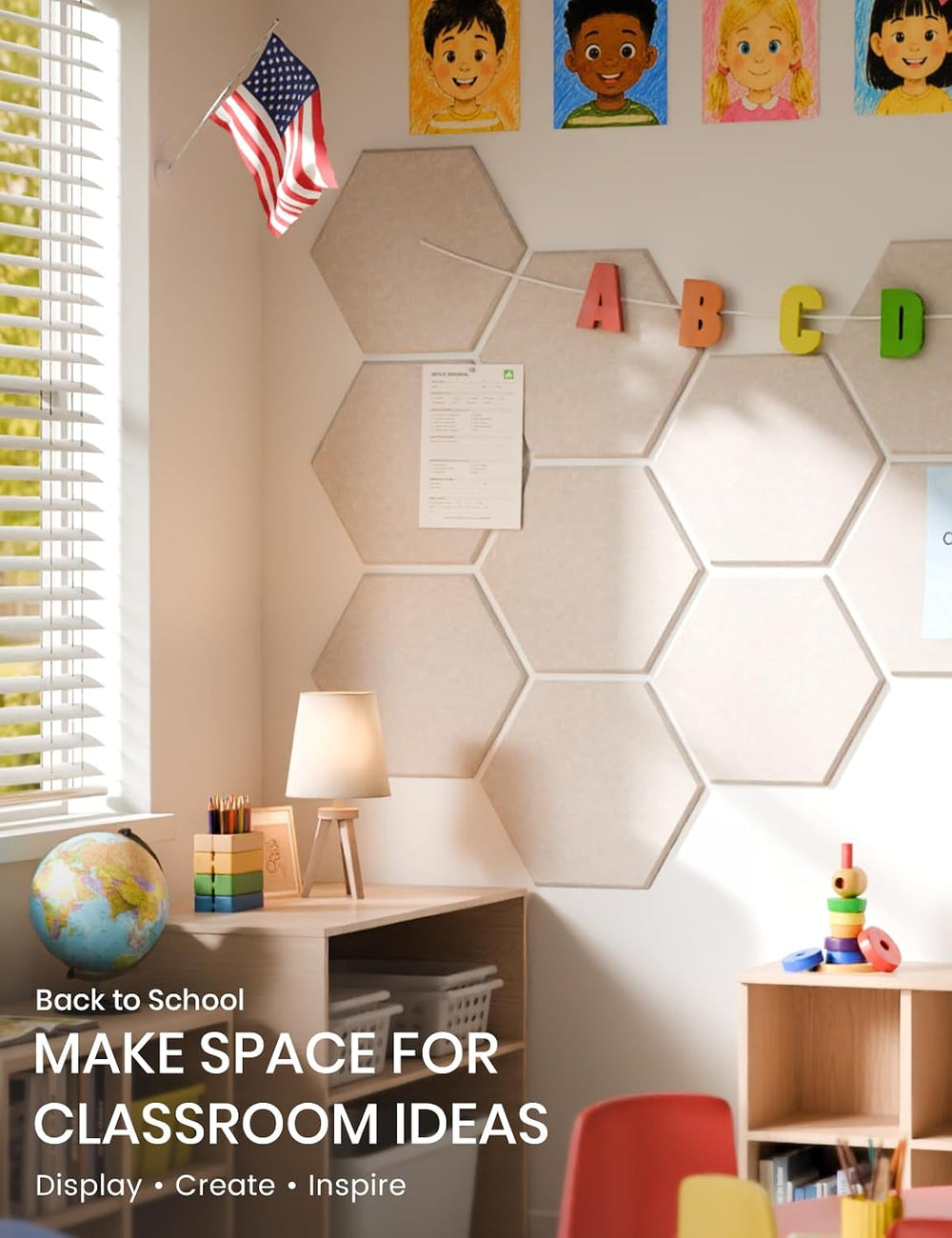 Fluxynara 10-Pack Hexagon Felt Bulletin Board Tiles, Oatmeal