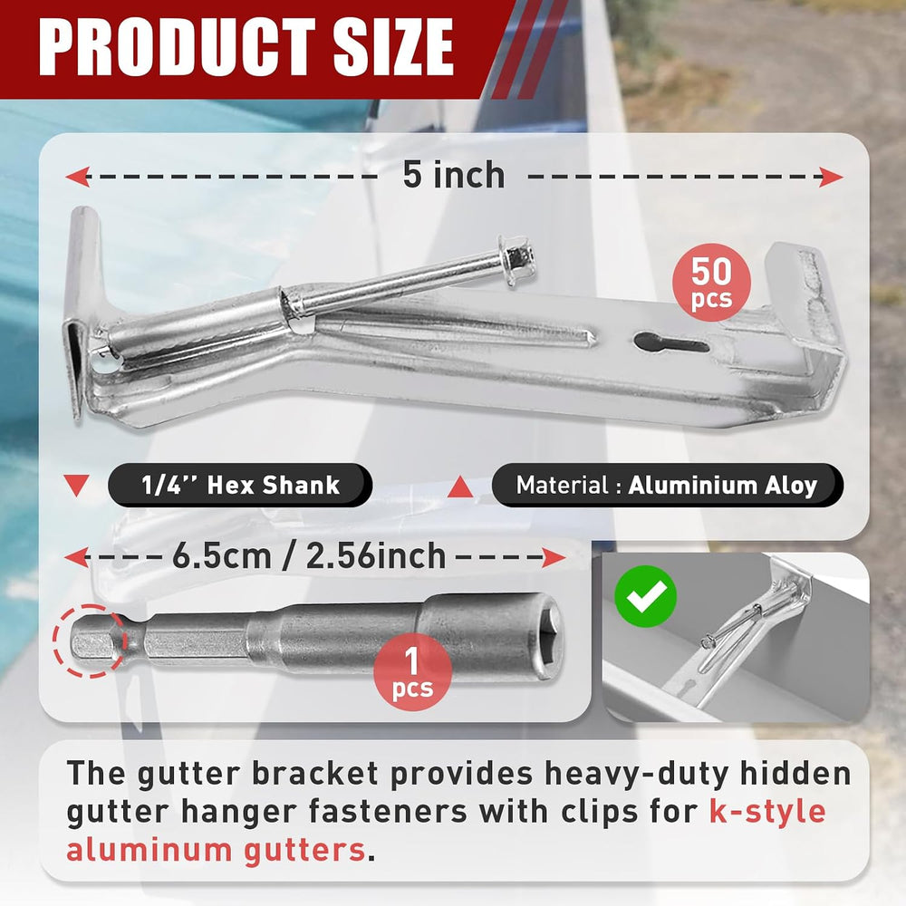 50-Pack Hidden Gutter Hangers 5 Inch K Style - Heavy Duty Rain Gutter Bracket...