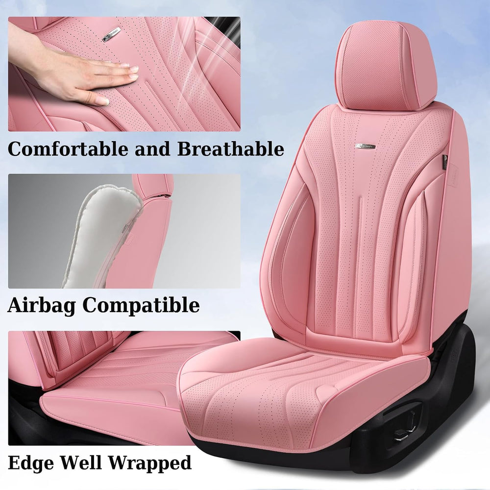 Coverado Seat Covers for Cars, Leather Car Seat Covers Full Set, Pink Waterpr...