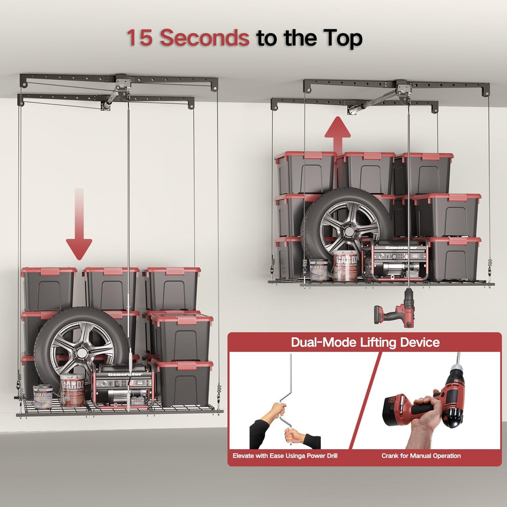 Overhead Garage Storage Lift, Heavy-duty 4x4 Ft Garage Ceiling Storage Racks ...