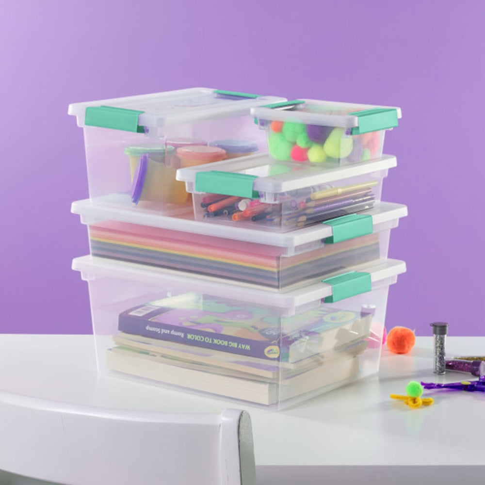 Sterilite Clip Box, Stackable Clear Plastic Bins- Large, 6-Pack
