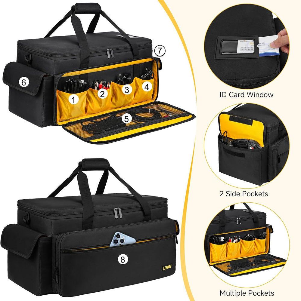 Large DJ Equipment Bag with 6 Detachable Dividers,DJ Cable File Bag with Lapt...