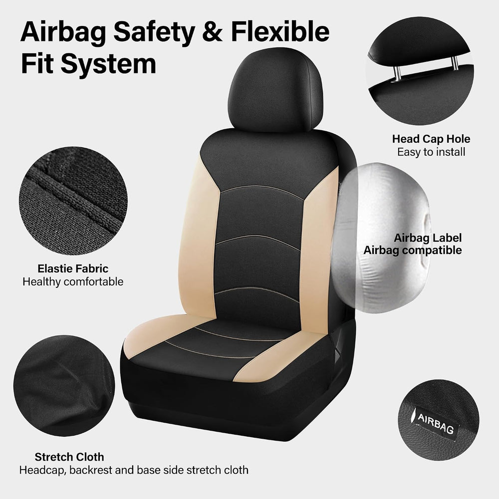 HChengkikz Front Car Seat Cover, Neoprene, Waterproof (Black + Beige)