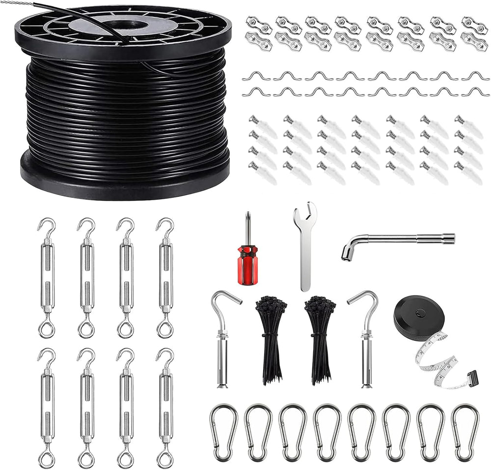 String Light Hanging Kits, 450FT Coated Stainless Steel 304 Wire Rope, Outdoo...