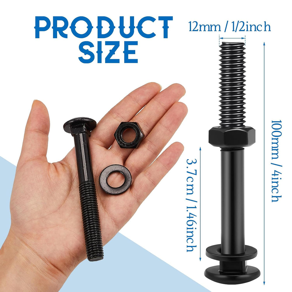 Zonon 24 Sets Carriage Bolt, Black, 1/2 x 4 Inch