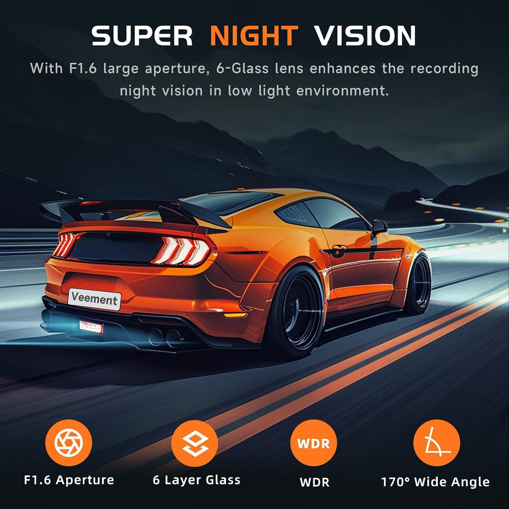 Veement V200Pro 2.5K WiFi Dash Cam with 1.47-Inch IPS Screen