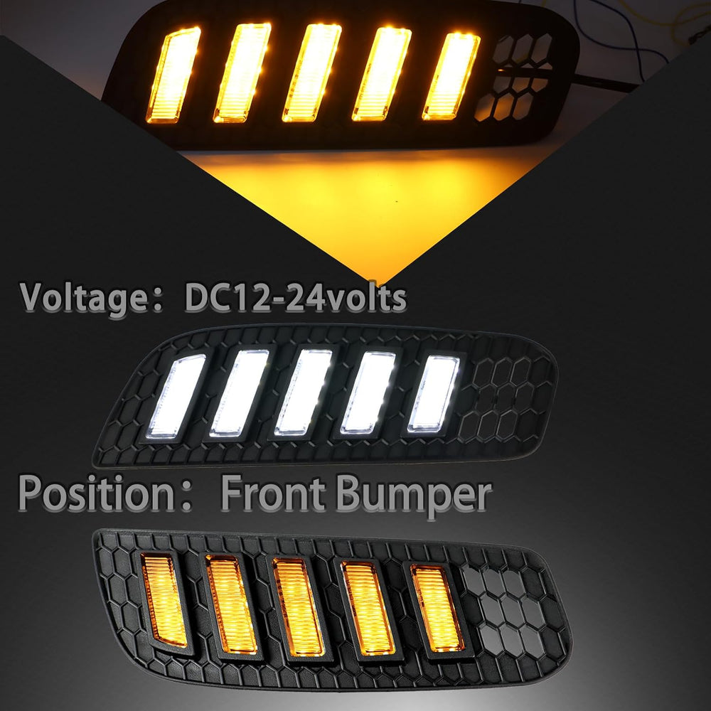 LED Front Bumper Fog light DRL Amber Sequential Turn Signal Lamp Feature Kit ...