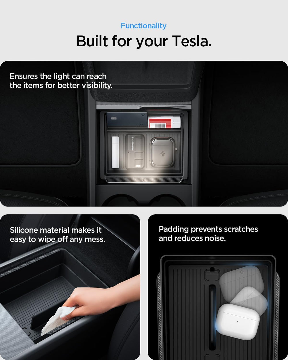Spigen Center Console and Armrest Organizer for Tesla Model Y Juniper & M...