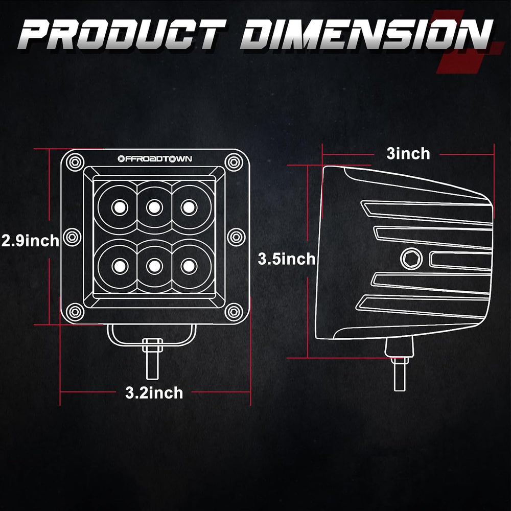 Amber LED Cubes, OFFROADTOWN LED Pods 2PCS 3Inch 120W High Lumen Spot Cubes Y...
