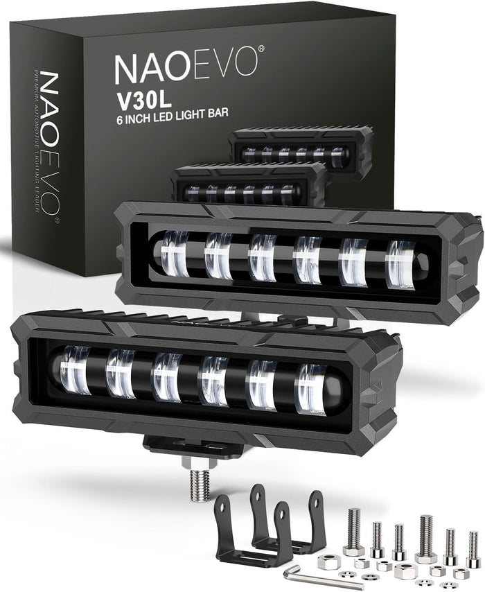 NAOEVO 6 Inch LED Light Bar, Lens Spot LED Fog Lights for Trucks, White