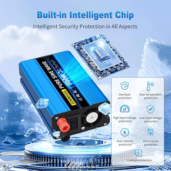 SUNWHEEL 500W 24V Pure Sine Wave Inverter, DC 24V to AC 110V/120V Car Power